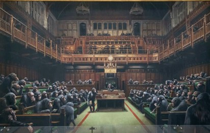 Read more about the article Auction for Banksy artwork depicting MPs as chimpanzees