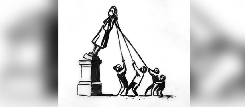 You are currently viewing Artist Banksy has new take on toppled statue of English slave trader Edward Colston